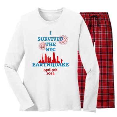 I Survived The Nyc Earthquake 2024 Women's Long Sleeve Flannel Pajama Set 