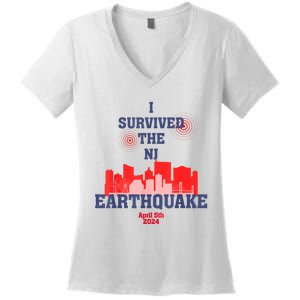 I Survived The Nyc Earthquake 2024 Women's V-Neck T-Shirt