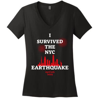 I Survived The Nyc Earthquake 2024 Women's V-Neck T-Shirt