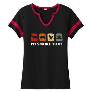 ID Smoke That Funny Marijuana Meat Smoker Ladies Halftime Notch Neck Tee