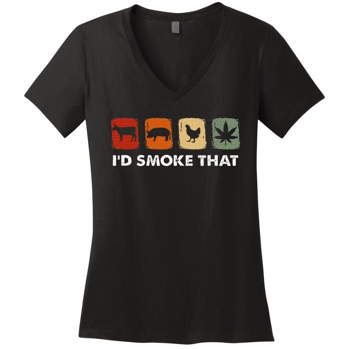 ID Smoke That Funny Marijuana Meat Smoker Women's V-Neck T-Shirt