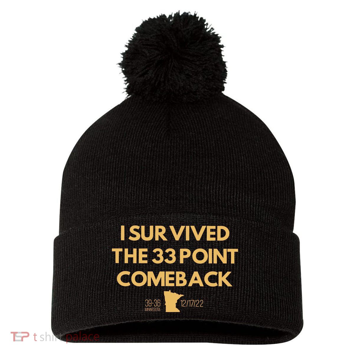 I Survived The 33 Point Comeback Pom Pom 12in Knit Beanie