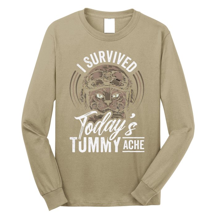 I Survived TodayS Tummy Ache Cat Long Sleeve Shirt