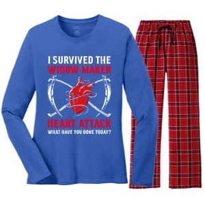 I Survived The Widow Maker Heart Attack Heart Disease Gift Women's Long Sleeve Flannel Pajama Set 