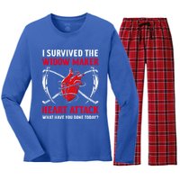 I Survived The Widow Maker Heart Attack Heart Disease Gift Women's Long Sleeve Flannel Pajama Set 