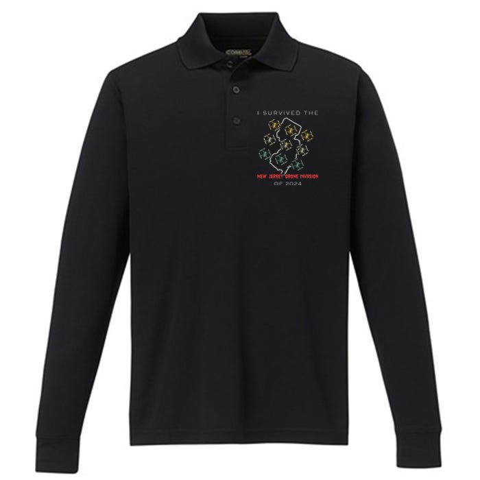 I Survived The New Jersey Drone Invasion Of 2024 Performance Long Sleeve Polo