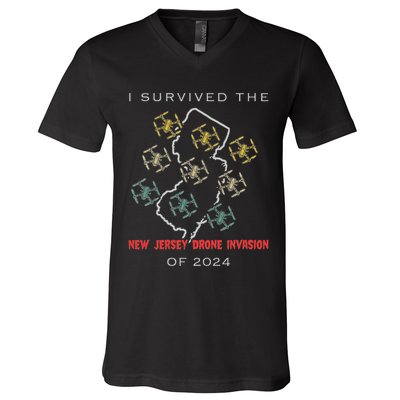 I Survived The New Jersey Drone Invasion Of 2024 V-Neck T-Shirt
