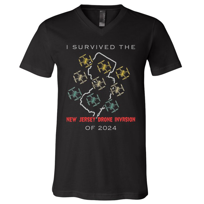 I Survived The New Jersey Drone Invasion Of 2024 V-Neck T-Shirt