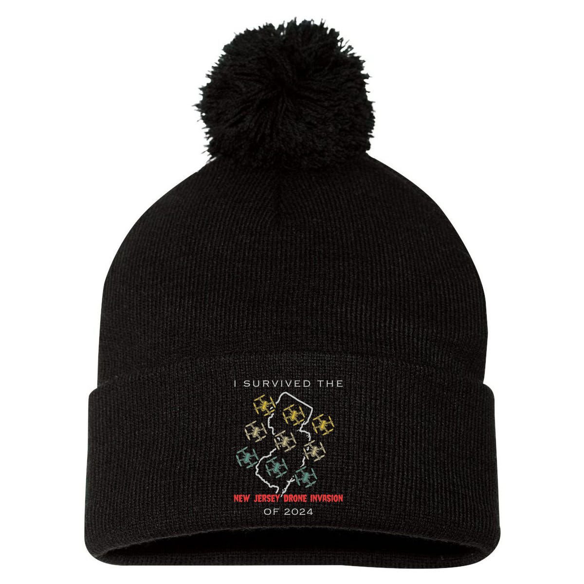 I Survived The New Jersey Drone Invasion Of 2024 Pom Pom 12in Knit Beanie