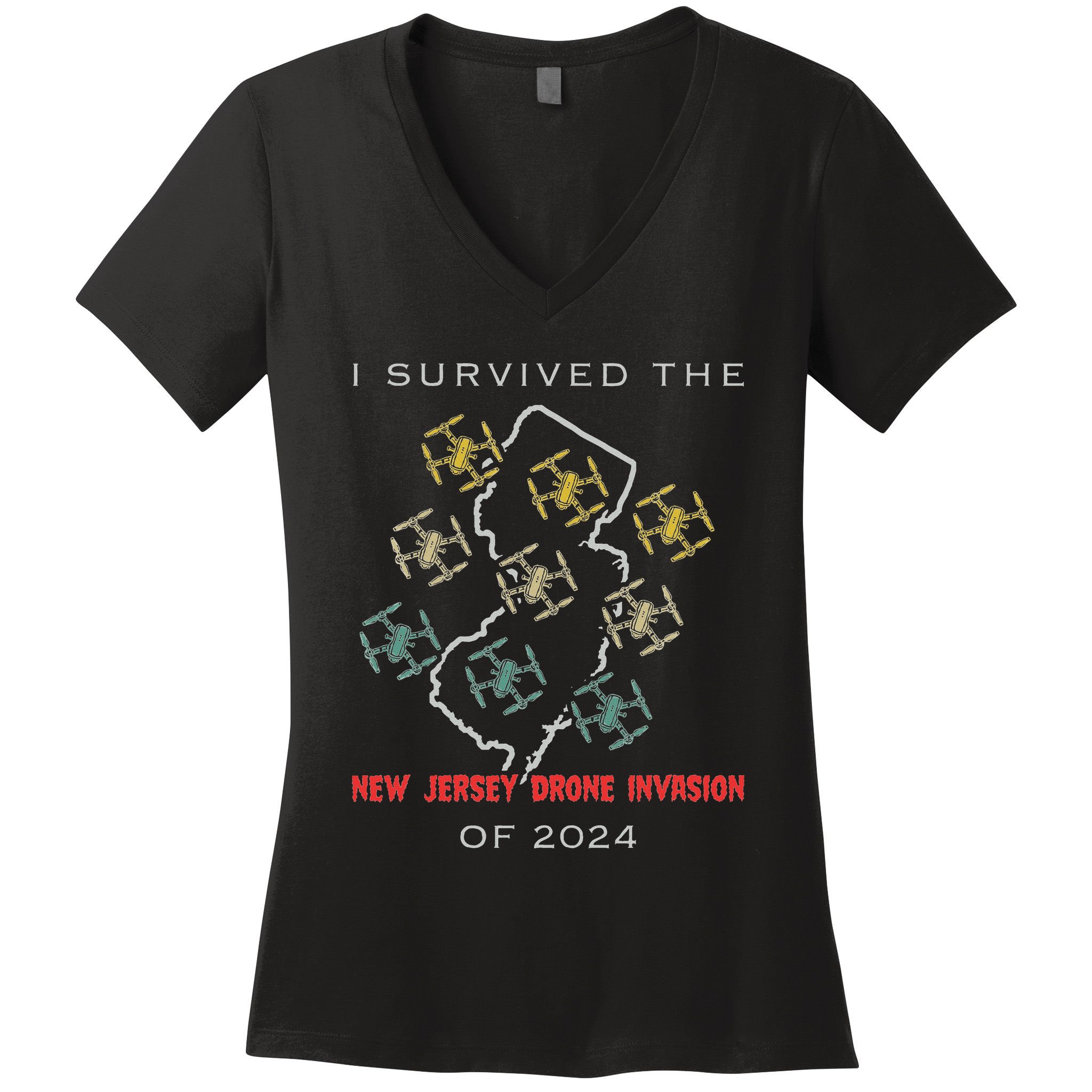 I Survived The New Jersey Drone Invasion Of 2024 Women's V-Neck T-Shirt