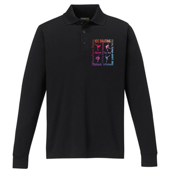 Ice Skating Typography Figure Skater Ice Skates Performance Long Sleeve Polo