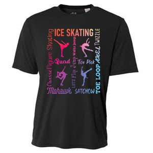 Ice Skating Typography Figure Skater Ice Skates Cooling Performance Crew T-Shirt