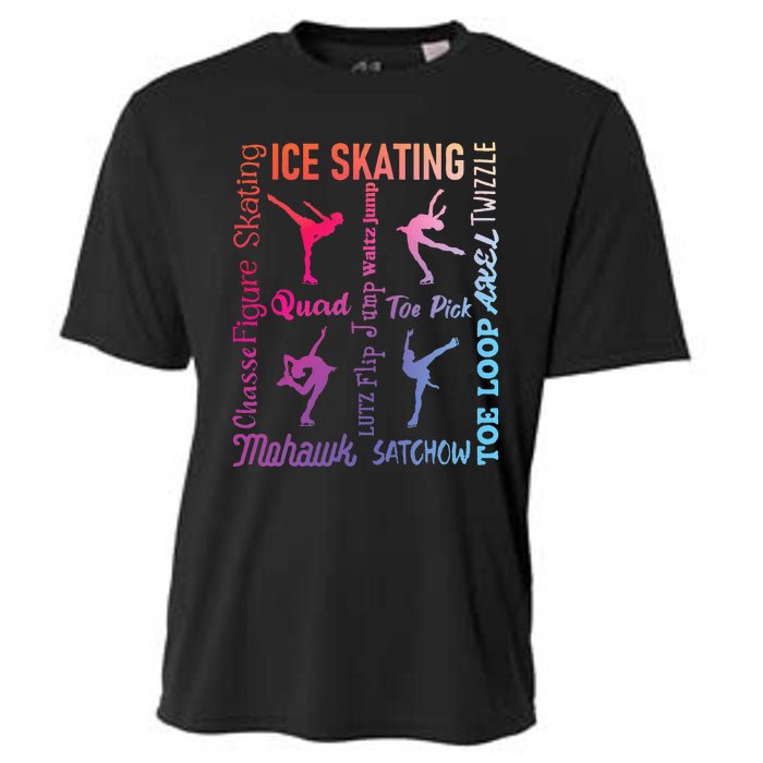 Ice Skating Typography Figure Skater Ice Skates Cooling Performance Crew T-Shirt