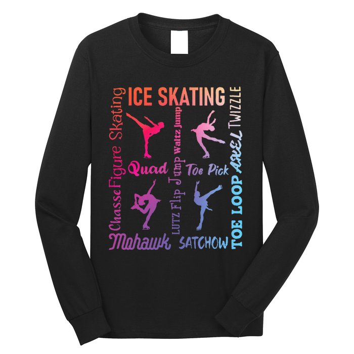 Ice Skating Typography Figure Skater Ice Skates Long Sleeve Shirt