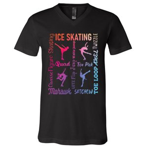 Ice Skating Typography Figure Skater Ice Skates V-Neck T-Shirt