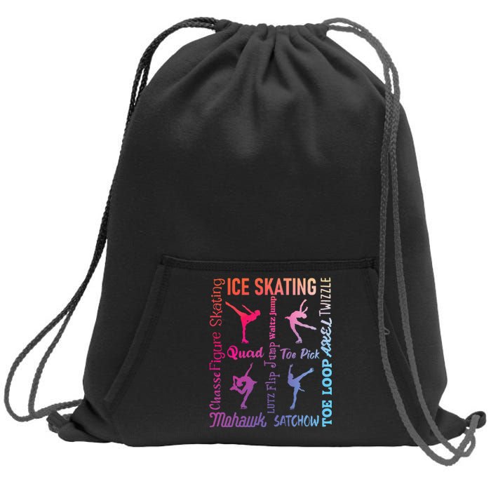 Ice Skating Typography Figure Skater Ice Skates Sweatshirt Cinch Pack Bag