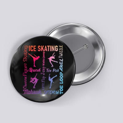 Ice Skating Typography Figure Skater Ice Skates Button