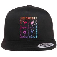 Ice Skating Typography Figure Skater Ice Skates Flat Bill Trucker Hat