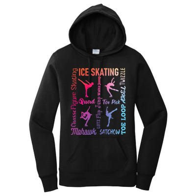 Ice Skating Typography Figure Skater Ice Skates Women's Pullover Hoodie