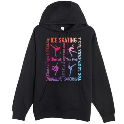 Ice Skating Typography Figure Skater Ice Skates Premium Pullover Hoodie