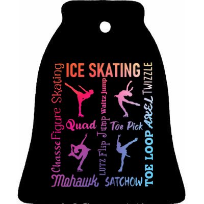 Ice Skating Typography Figure Skater Ice Skates Ceramic Bell Ornament