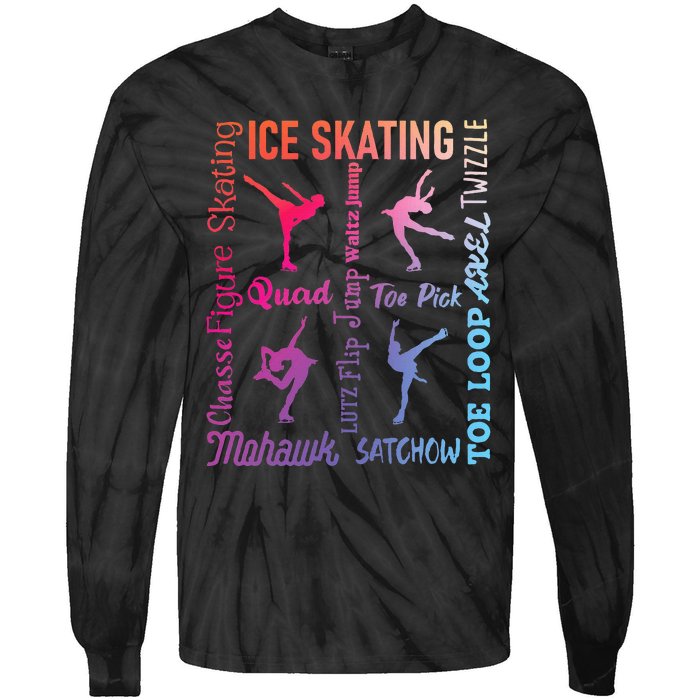 Ice Skating Typography Figure Skater Ice Skates Tie-Dye Long Sleeve Shirt