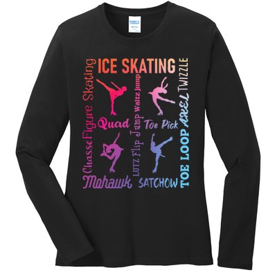 Ice Skating Typography Figure Skater Ice Skates Ladies Long Sleeve Shirt