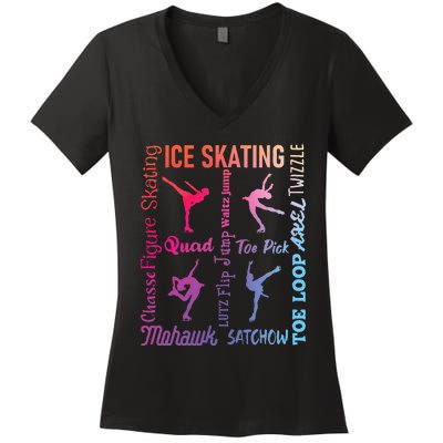 Ice Skating Typography Figure Skater Ice Skates Women's V-Neck T-Shirt