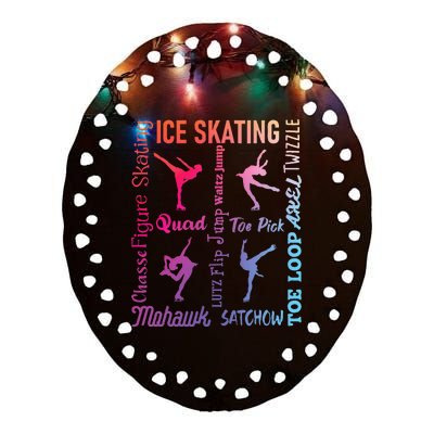 Ice Skating Typography Figure Skater Ice Skates Ceramic Oval Ornament