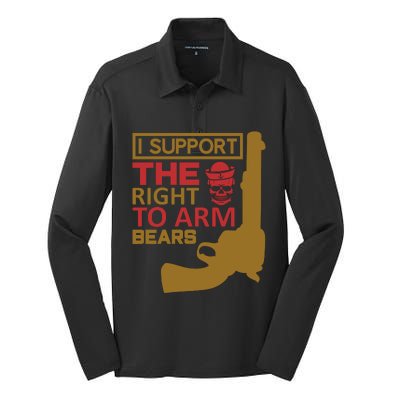 I Support The Right To Arm Bears Silk Touch Performance Long Sleeve Polo