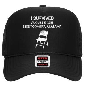 I Survived The Riverboat Brawl Alabama Funny Folding Chair Trending High Crown Mesh Back Trucker Hat