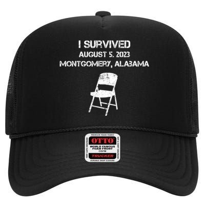 I Survived The Riverboat Brawl Alabama Funny Folding Chair Trending High Crown Mesh Back Trucker Hat