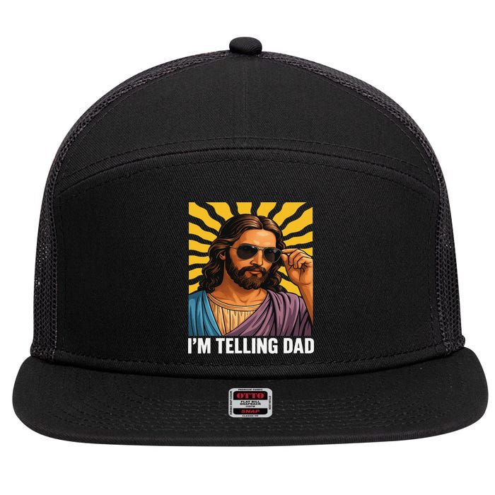 I Saw That Im Telling Dad Funny Religious Christian Jesus 7 Panel Mesh Trucker Snapback Hat