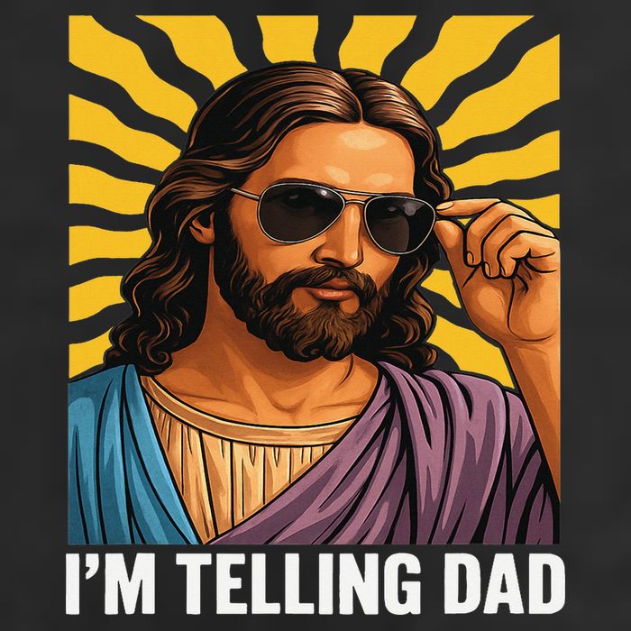 I Saw That Im Telling Dad Funny Religious Christian Jesus 7 Panel Mesh Trucker Snapback Hat