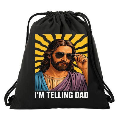 I Saw That Im Telling Dad Funny Religious Christian Jesus Drawstring Bag
