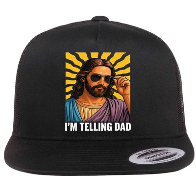 I Saw That Im Telling Dad Funny Religious Christian Jesus Flat Bill Trucker Hat