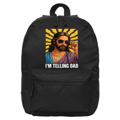 I Saw That Im Telling Dad Funny Religious Christian Jesus 16 in Basic Backpack