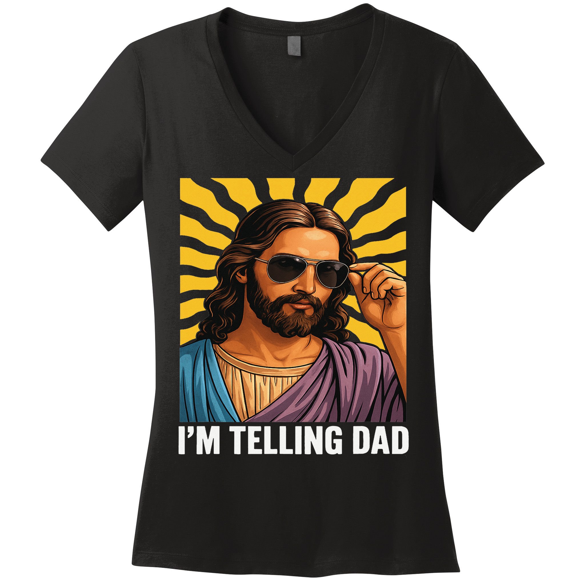 I Saw That Im Telling Dad Funny Religious Christian Jesus Women's V-Neck T-Shirt
