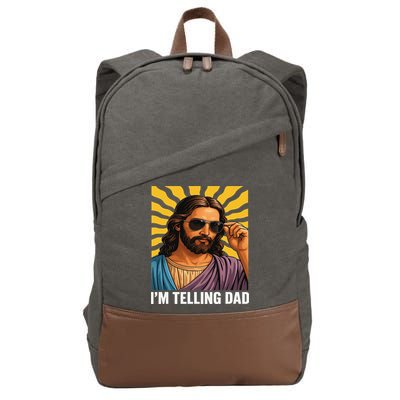 I Saw That Im Telling Dad Funny Religious Christian Jesus Cotton Canvas Backpack