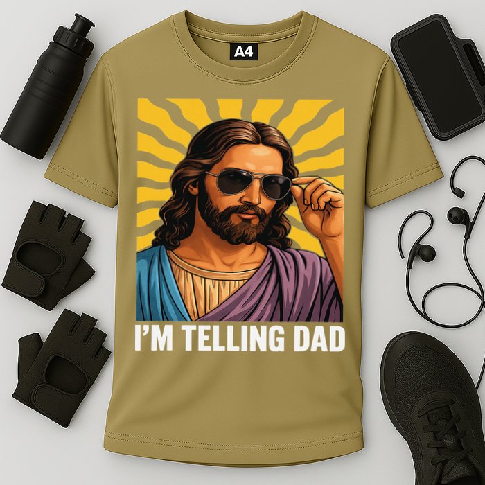 I Saw That Im Telling Dad Funny Religious Christian Jesus Cooling Performance Crew T-Shirt