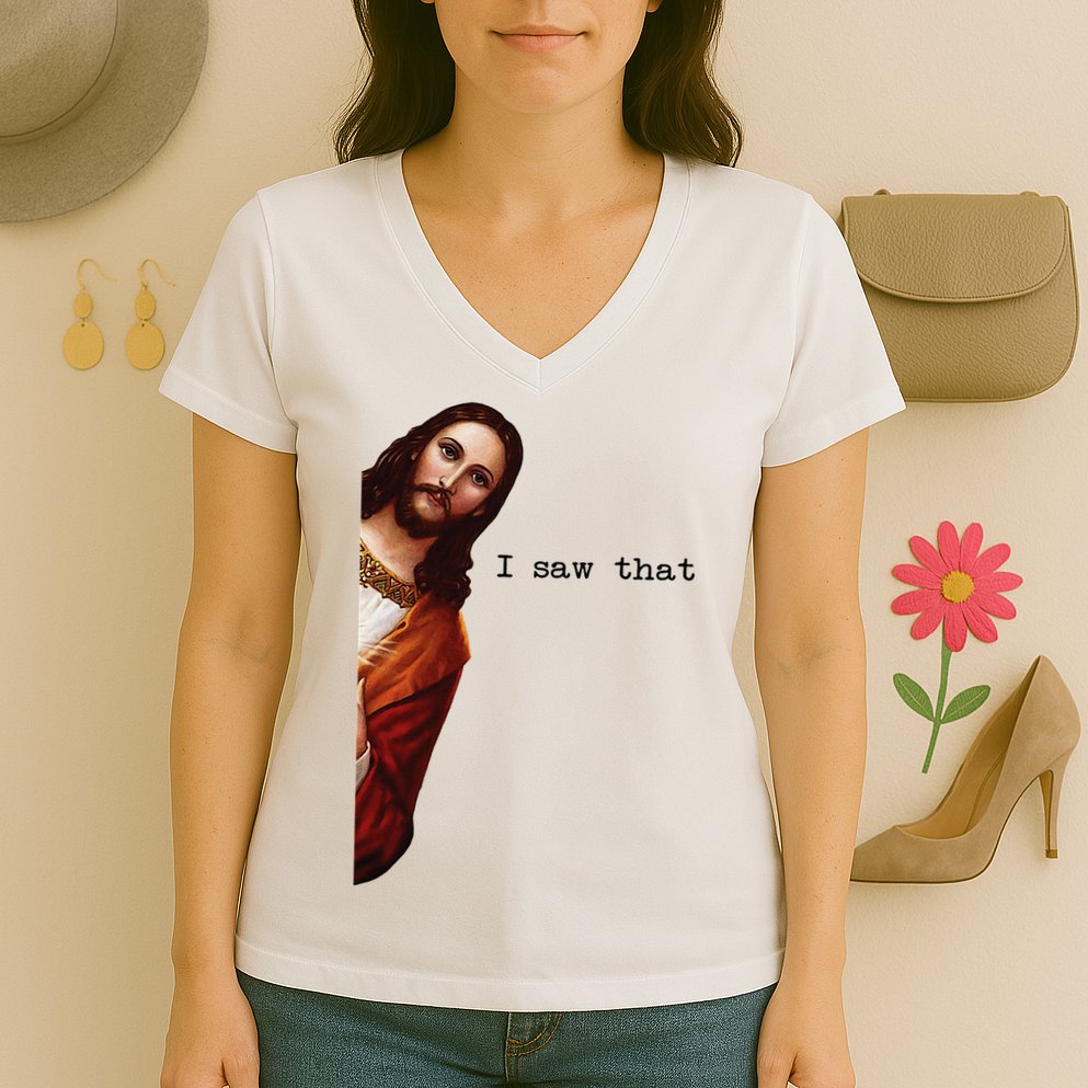 I Saw That Funny Jesus Christian Women's V-Neck T-Shirt