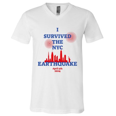 I Survived The Nyc Earthquake 2024 V-Neck T-Shirt