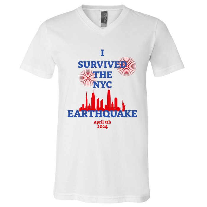 I Survived The Nyc Earthquake 2024 V-Neck T-Shirt