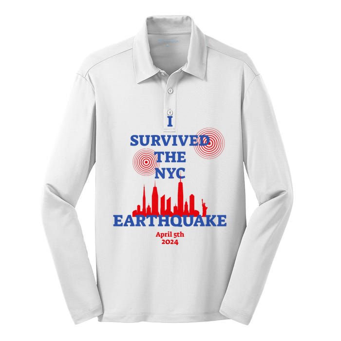 I Survived The Nyc Earthquake 2024 Silk Touch Performance Long Sleeve Polo