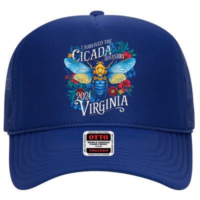 I Survived The Cicada Invasion Virginia 2024 Brood Xix Xiii High Crown Mesh Back Trucker Hat