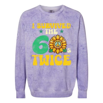 I Survived The 60s Twice Sixties 60s And 70s Year Sunflower Colorblast Crewneck Sweatshirt