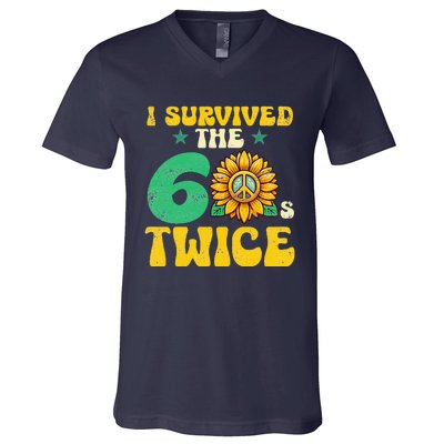 I Survived The 60s Twice Sixties 60s And 70s Year Sunflower V-Neck T-Shirt