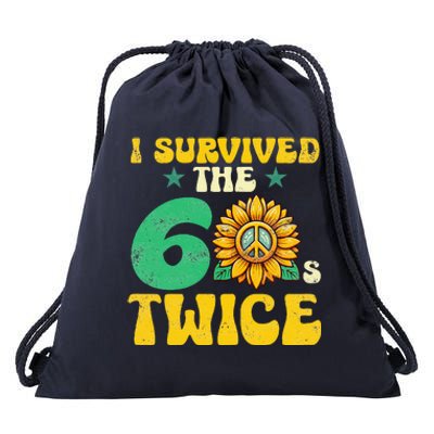 I Survived The 60s Twice Sixties 60s And 70s Year Sunflower Drawstring Bag