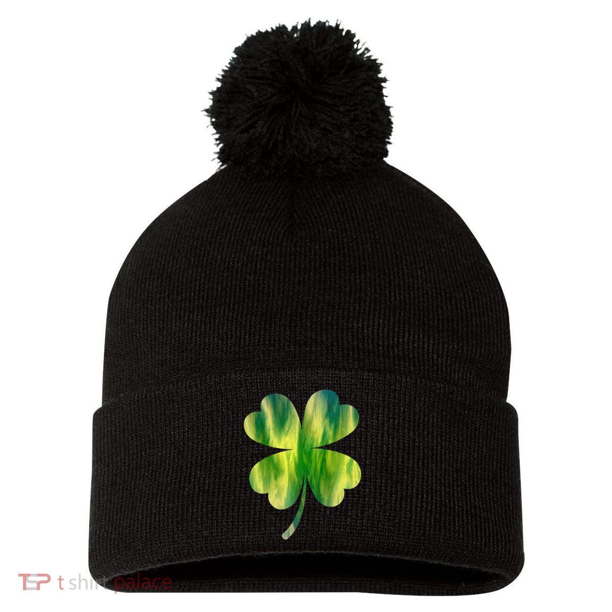 Irish Shamrock Tie Dye Happy St Patrick's Day Go Lucky Gift Pom Pom 12in Knit Beanie