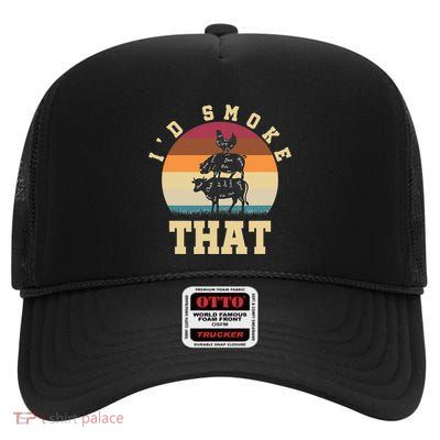 Id Smoke That Funny Smoked Pork Meat Lover Bbq Gift Barbecue High Crown Mesh Back Trucker Hat